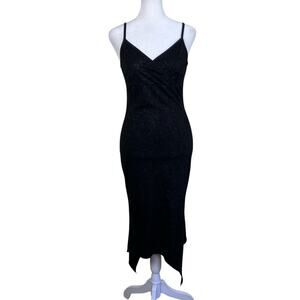 Pola Vtg Y2K Fitted Party Prom Dress Spaghetti Strap Handkerchief Hem Black